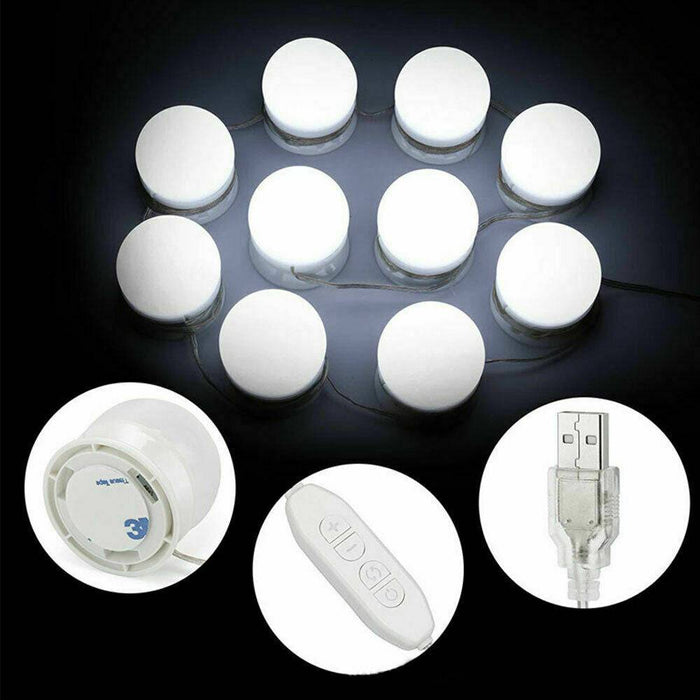 10 Bulbs Hollywood Style Dimmable Lamp Vanity Light LED Make Up Mirror Lights - Battery Mate