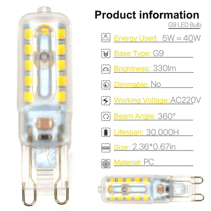 10 Pack | G9 LED Light Bulbs Non-Dimmable Warm White 3000K for Landscape Ceiling - Battery Mate