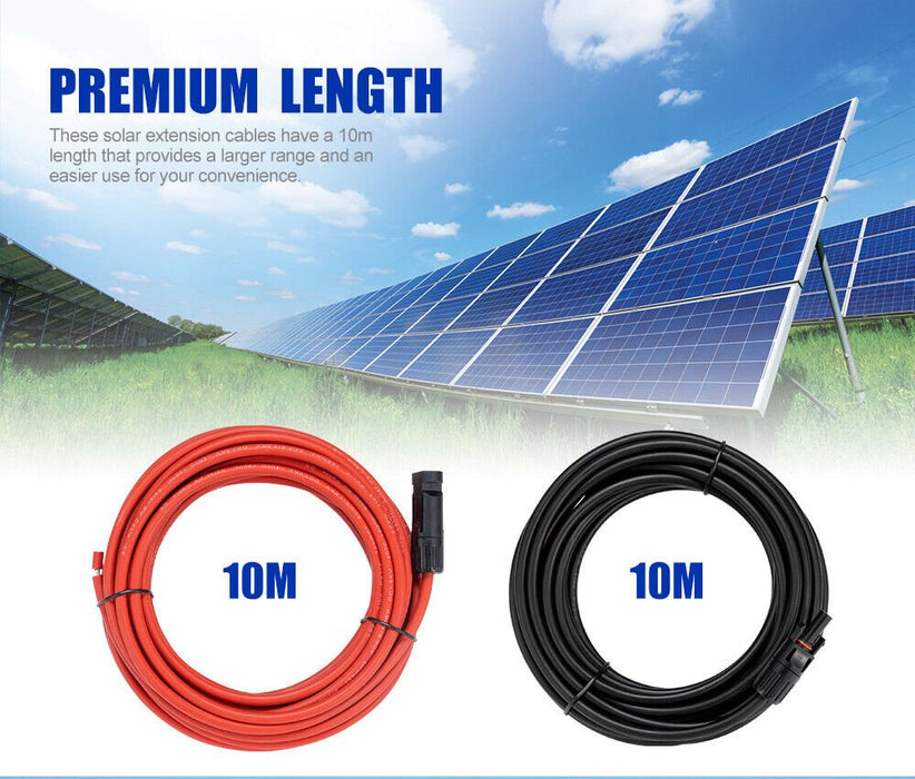 2x 10m Extension Cable Wire Connectors Solar Panel to regulator Cable 4mm2 - Battery Mate