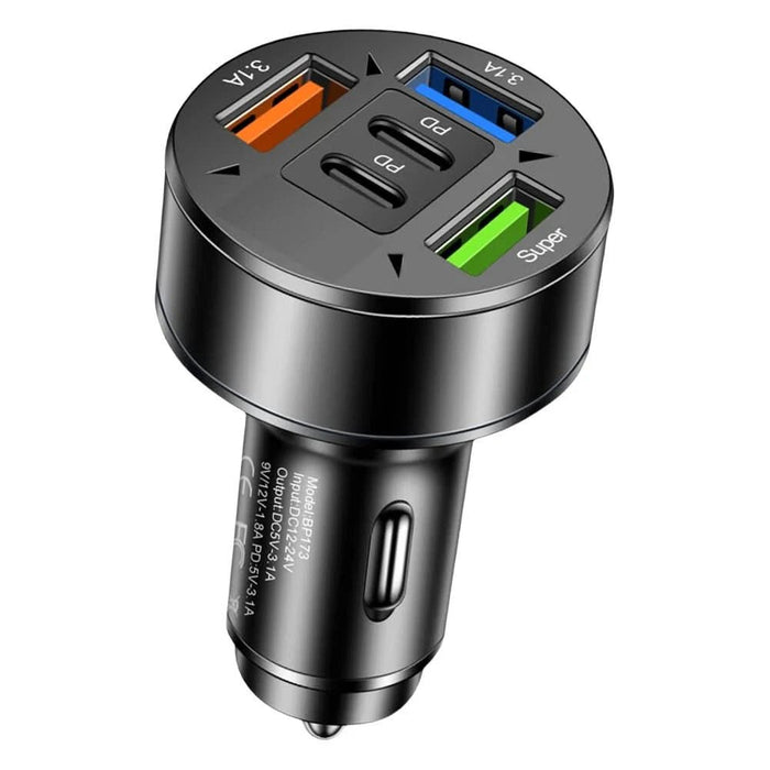 100W Car Charger Adapter | 5 - Port USB & Type - C Fast Charging for Phones, Tablets & Dash Cams – 12V/24V - Battery Mate