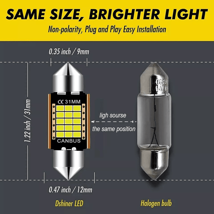 10x 31mm Festoon 15 LED Interior Dome Map Light Bulbs – White 6000K for Car, Ute, 4WD, SUV - Battery Mate