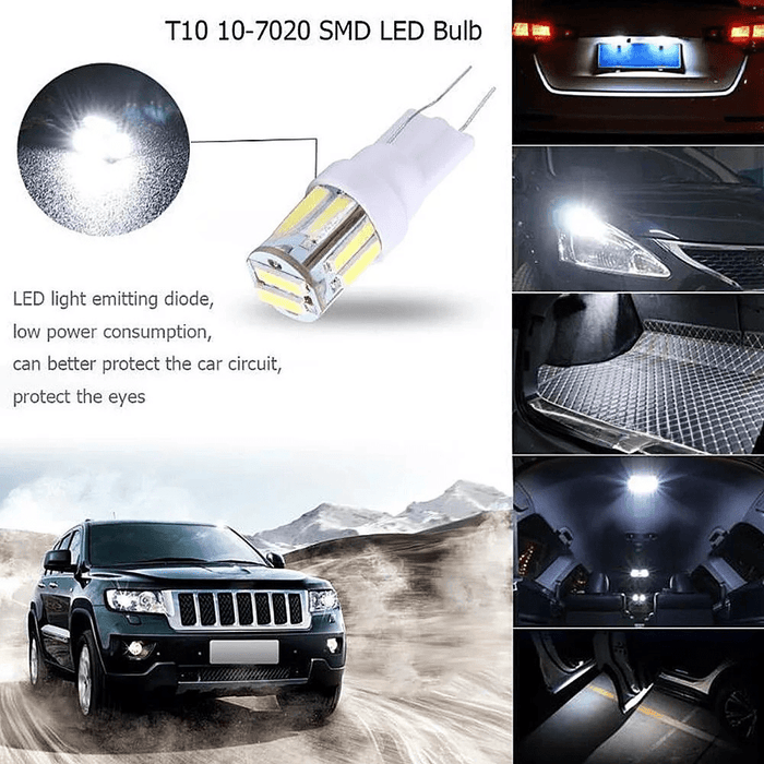 10x T10 W5W LED Car Bulbs – 7020 10 - SMD Cool White Wedge Lights for Dome, Map, Interior & License Plates (Copy) - Battery Mate