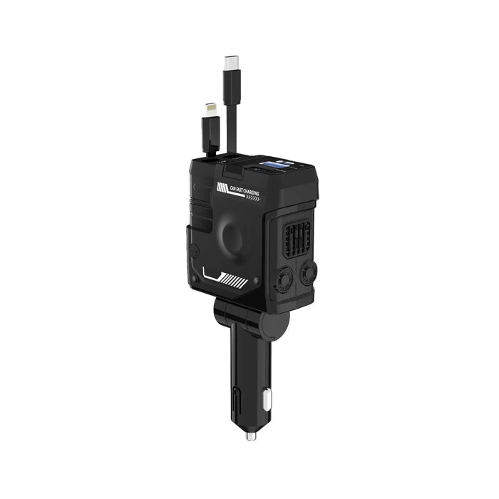 120W 4 - in - 1 Retractable Car Charger – Fast USB - C & iPhone Charging Adapter with Voltage Display - Battery Mate