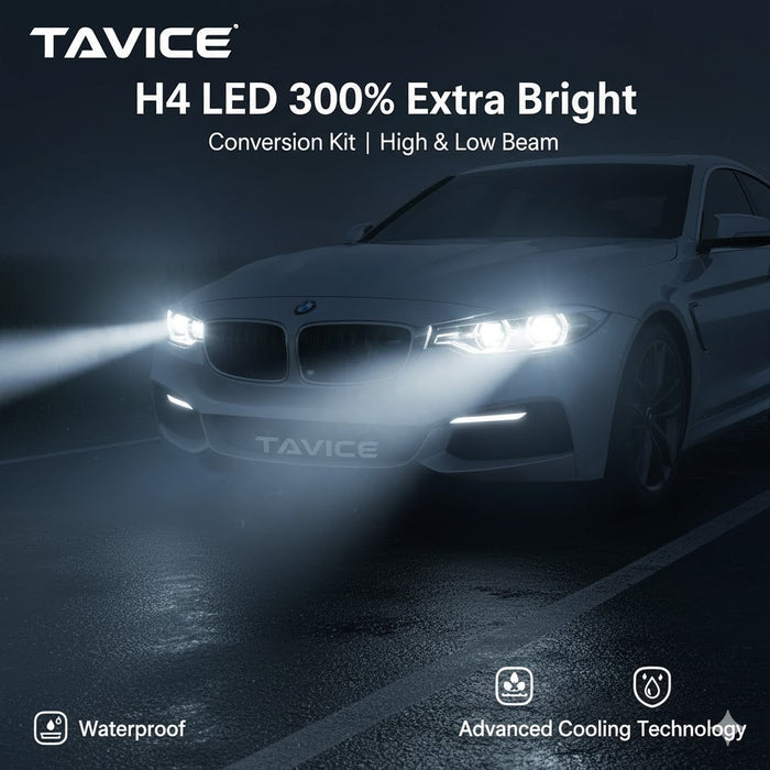 [2 Pack] 1600LM LED H4 Headlight Globes Bulbs Conversion Kit Car Light High + Low Beam Waterproof - Battery Mate