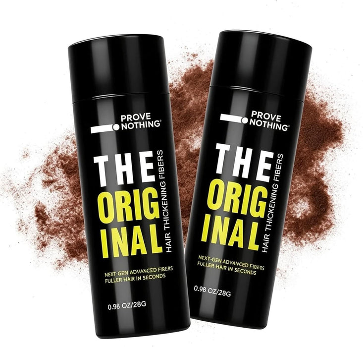 [2 PACK] PROVE NOTHING Hair Building Fibers 56g Hair Thickening Fibers for Thinning Hair Instantly Fills Bald Spots & Hair Loss Areas Natural Black, Long - Lasting Volume for Men & Women (Medium Brown) - Battery Mate
