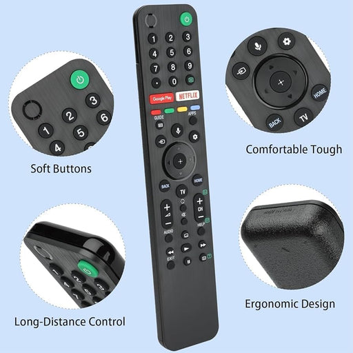 [2 Pack] RMF-TX500P Voice Remote for Sony TV KD-65X9500G KD-55X9500G KD-43X8000H KD-55A8H w/ Google Play & Netflix - Battery Mate