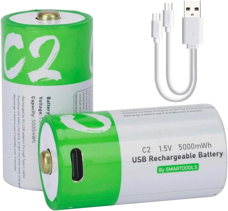[2 Pack] USB - C Rechargeable C Battery 1.5V 5000mWh Lithium - Ion – High Capacity Eco - Friendly Replacement - Battery Mate