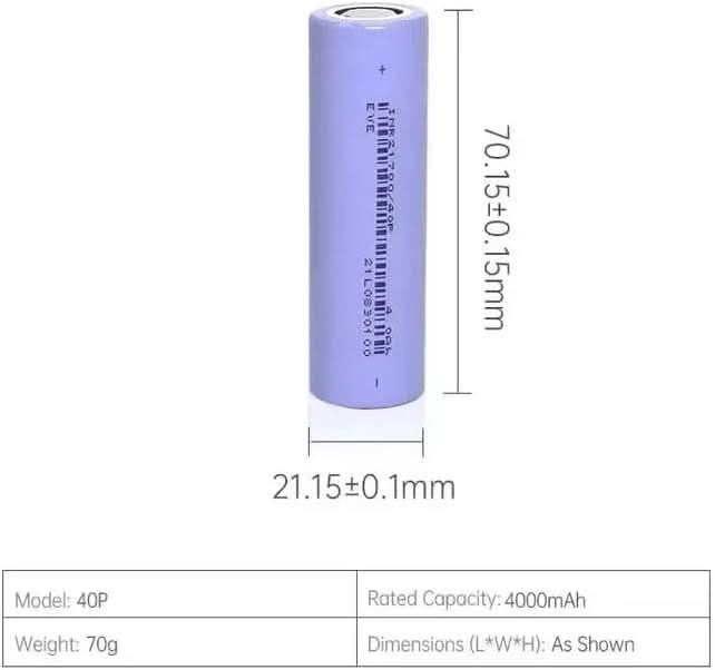 [4 Pack] Samsung INR21700 - 40T 4000mAh 35A High - Drain Li - ion Battery Cell – Flat Top, Rechargeable with Protection Circuit - Battery Mate