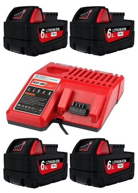 4x M18 Milwaukee Compatible 18V 6.0Ah + Milwaukee Compatible Charger Combo - Battery Mate