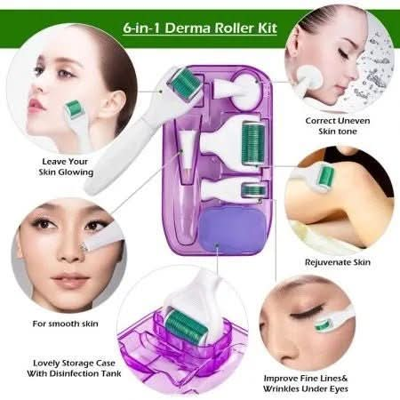 6 in 1 Derma Roller Kit, Cosmetic Micro-Needling Instrument Skin Care Tool - Battery Mate