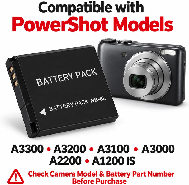 TAVICE NB-8L NB8L Replacement Battery Compatible with Canon PowerShot A3300 A3200 A3100 A3000 A2200 A1200