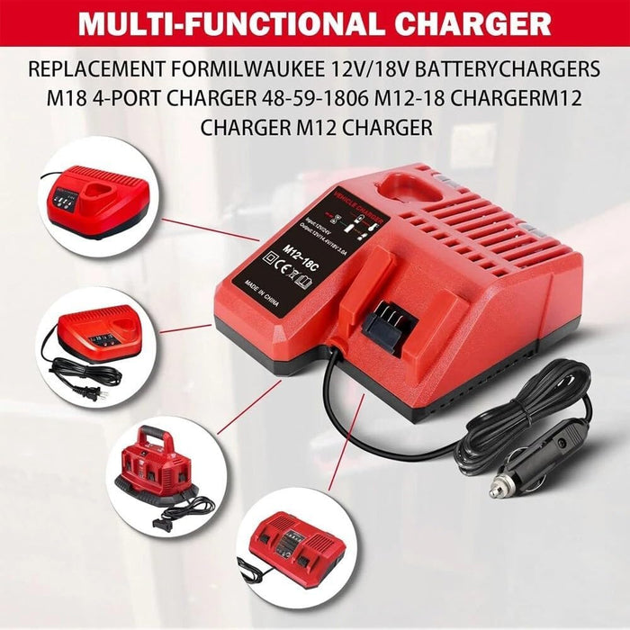 TAVICE Rapid Car Charger Compatible with Milwaukee M12 M18 12V 18V 48-11-1850 Li-Ion Batteries