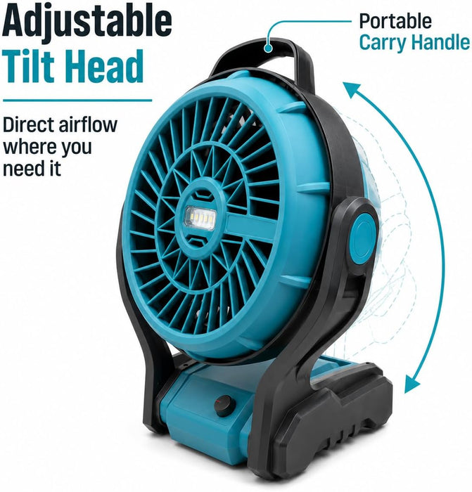 TAVICE 10 Inch Cordless Fan Compatible with Makita 18V LXT Batteries, Portable Jobsite Fan with LED Light, Adjustable Speed, Battery