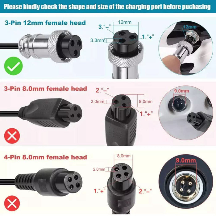 67.2V 2A Lithium Battery Charger | 3 - Pin 12mm AU Plug for 60V 16S Electric Scooter & eBike - Battery Mate