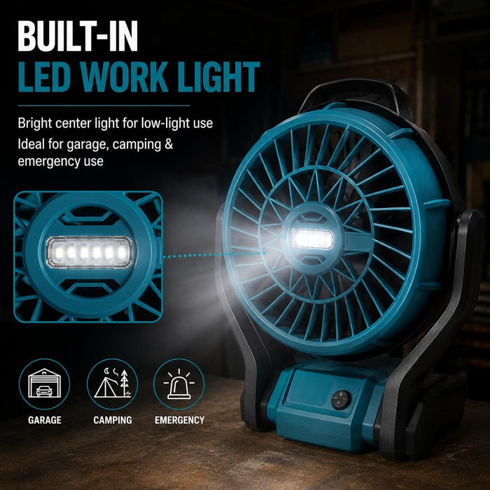 TAVICE 10 Inch Cordless Fan Compatible with Makita 18V LXT Batteries, Portable Jobsite Fan with LED Light, Adjustable Speed, Battery