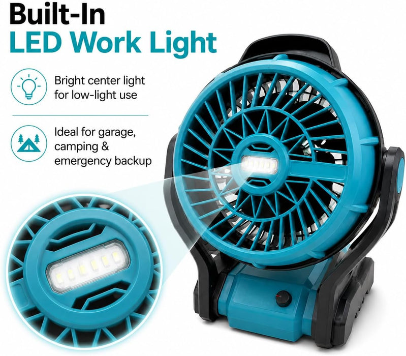 TAVICE 10 Inch Cordless Fan Compatible with Makita 18V LXT Batteries, Portable Jobsite Fan with LED Light, Adjustable Speed, Battery