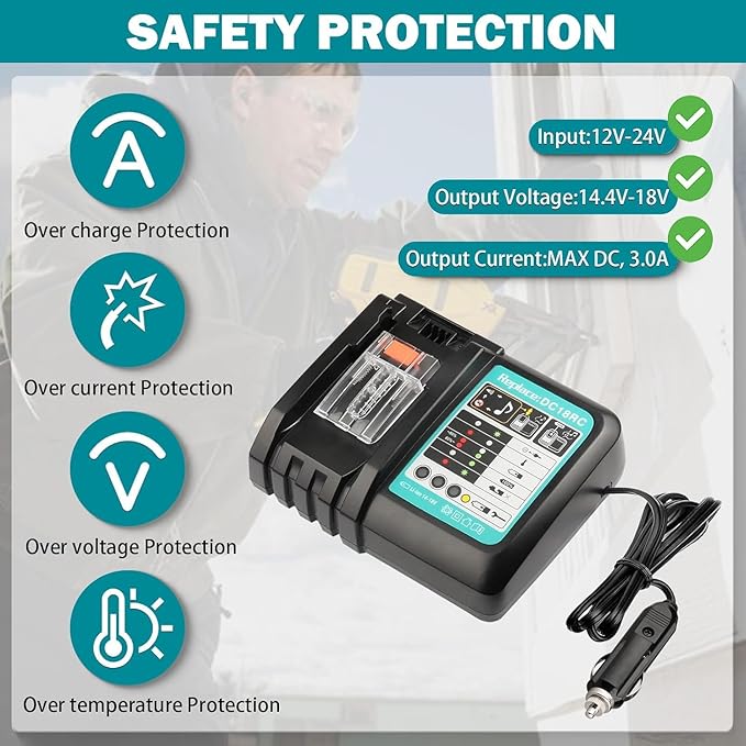 [DC18RC] 18V Rapid Car Charger for Makita Batteries – 12V/24V Vehicle Charger with LED Display | Replacement for Makita BL1850 / BL1860 / BL1430 & More