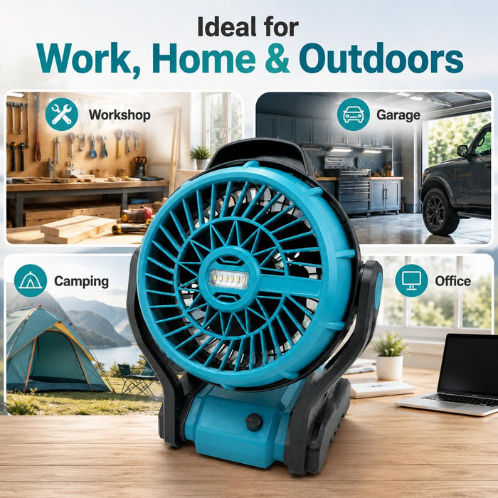 TAVICE 10 Inch Cordless Fan Compatible with Makita 18V LXT Batteries, Portable Jobsite Fan with LED Light, Adjustable Speed, Battery