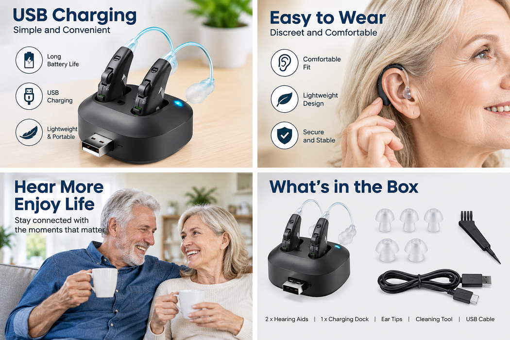 TAVICE Rechargeable Dual Behind-the-Ear Sound Amplifier with Noise Reduction and Long Battery Life | USB Charging | Discreet Design