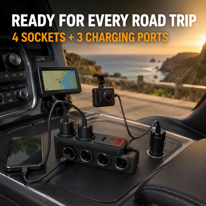 TAVICE 4-Way Car Cigarette Lighter Socket Splitter 12V/24V Power Adapter with USB Charging Ports