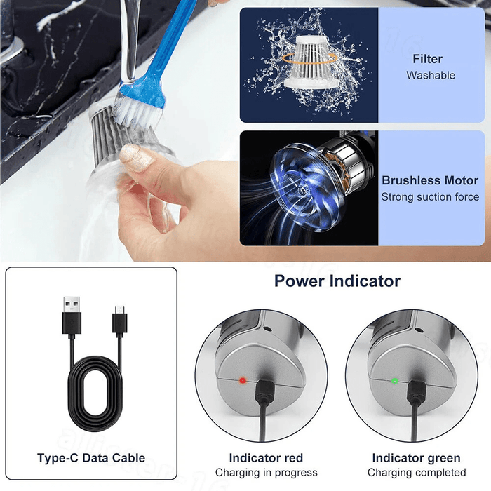 95000PA Wireless Car Vacuum Cleaner – High - Power Mini Handheld Vacuum & Air Duster with USB Recharge - Battery Mate