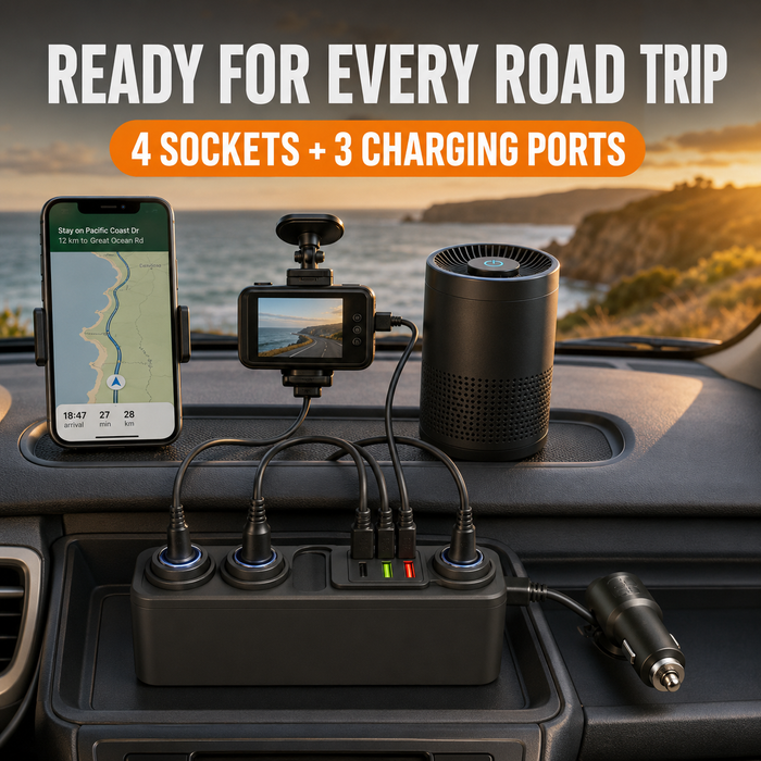TAVICE 4-Way Car Cigarette Lighter Socket Splitter 12V/24V Power Adapter with USB Charging Ports