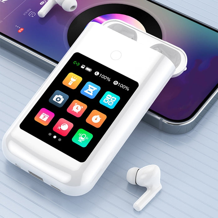 Tavice Uniqa 4-in-1 Power Bank with Built-in Wireless Earbuds | 8000mAh Portable Charger, 2.8" Touch Screen, USB-C, Flashlight