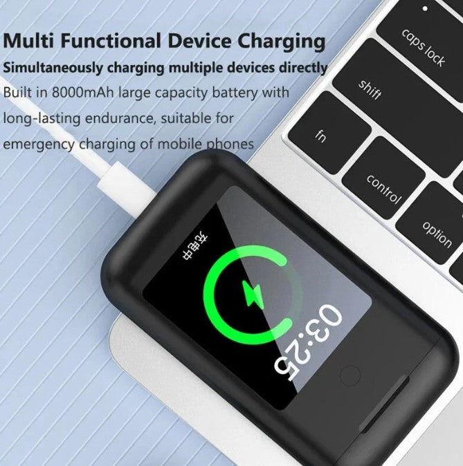Tavice Uniqa 4-in-1 Power Bank with Built-in Wireless Earbuds | 8000mAh Portable Charger, 2.8" Touch Screen, USB-C, Flashlight