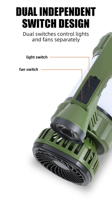 Camping Lantern with Fan & Floodlight | Solar Rechargeable Portable LED Light - Battery Mate