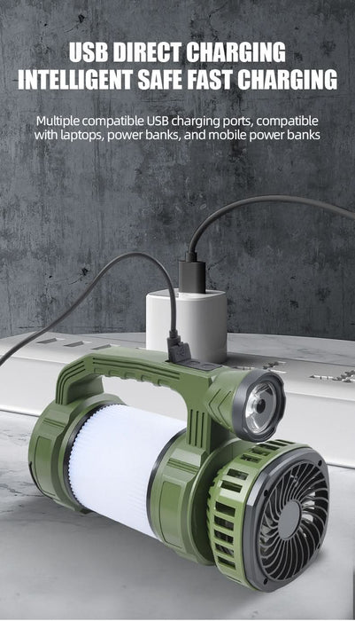 Camping Lantern with Fan & Floodlight | Solar Rechargeable Portable LED Light - Battery Mate