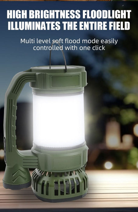 Camping Lantern with Fan & Floodlight | Solar Rechargeable Portable LED Light - Battery Mate