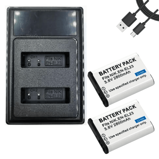 [Combo Pack] 2x EN - EL23 2800mAh Rechargeable Batteries with Smart LCD USB Charger | Replacement for Nikon Coolpix B700, P900, P610, P600, S810C (2 Batteries + Charger) - Battery Mate