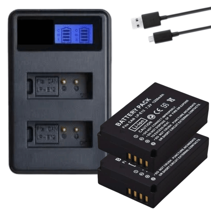 [Combo Pack] 2x LP - E12 1200mAh Rechargeable Batteries with Dual USB Charger | Replacement for Canon EOS M, M2, M10, M50, M100, 100D Rebel SL1 (2 Batteries + Charger) - Battery Mate
