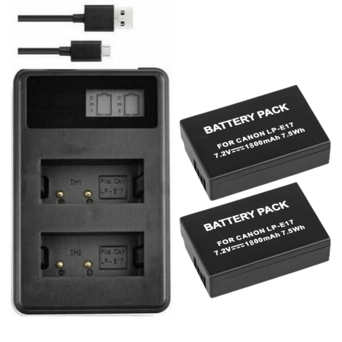 [Combo Pack] 2x LP - E17 1040mAh Rechargeable Batteries with Dual USB Charger | Replacement for Canon EOS 200D, 750D, 760D, 800D, M3, M5, T6i, T6s, Kiss X8i (2 Batteries + Charger) - Battery Mate