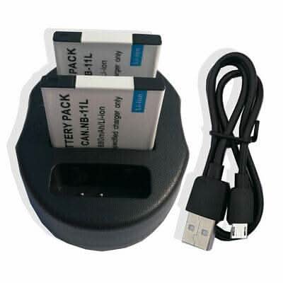 [Combo Pack] 2x NB - 11L / NB - 11LH 1000mAh Rechargeable Batteries with LCD USB Charger | Replacement for Canon IXUS 175, 180, 185, 190, PowerShot & ELPH Series (2 Batteries + Charger) - Battery Mate