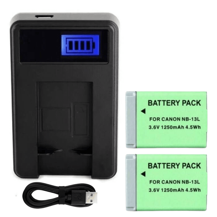 [Combo Pack] 2x NB - 13L 1250mAh Rechargeable Batteries with Smart LCD USB Charger | Replacement for Canon PowerShot G7X, G7X Mark II, G9X, G5X (2 Batteries + Charger) - Battery Mate