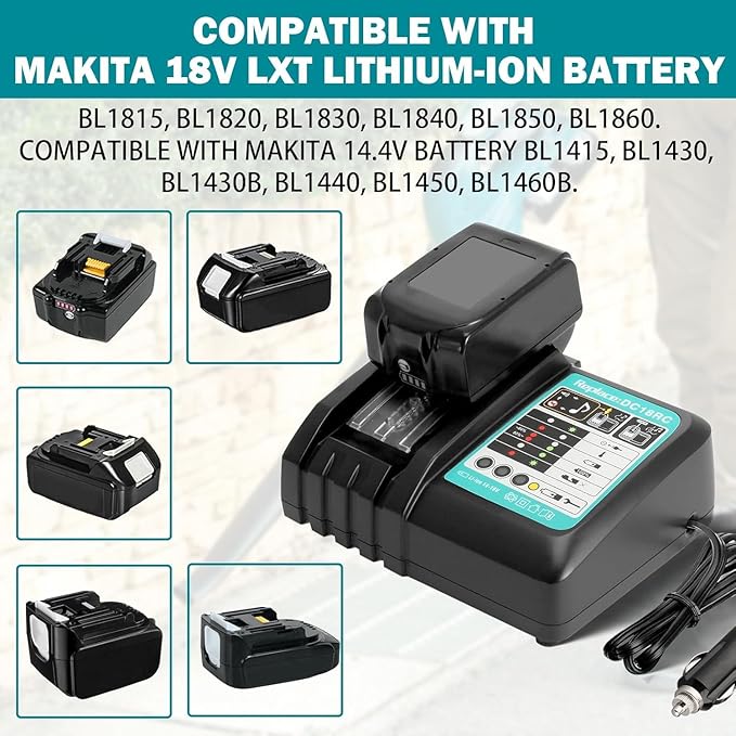 [DC18RC] 18V Rapid Car Charger for Makita Batteries – 12V/24V Vehicle Charger with LED Display | Replacement for Makita BL1850 / BL1860 / BL1430 & More - Battery Mate