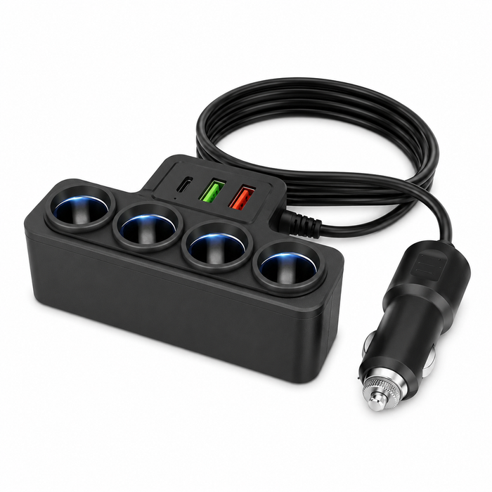 TAVICE 4-Way Car Cigarette Lighter Socket Splitter 12V/24V Power Adapter with USB Charging Ports
