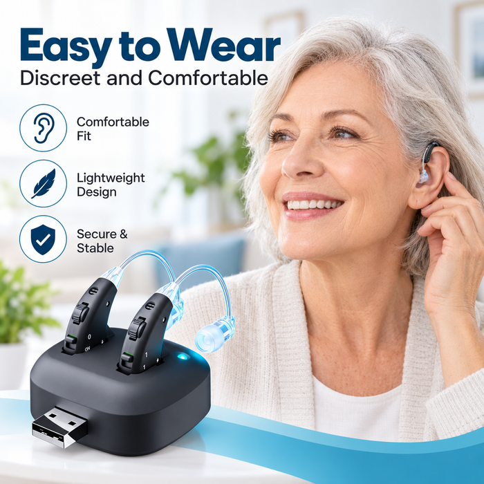 TAVICE Rechargeable Dual Behind-the-Ear Sound Amplifier with Noise Reduction and Long Battery Life | USB Charging | Discreet Design