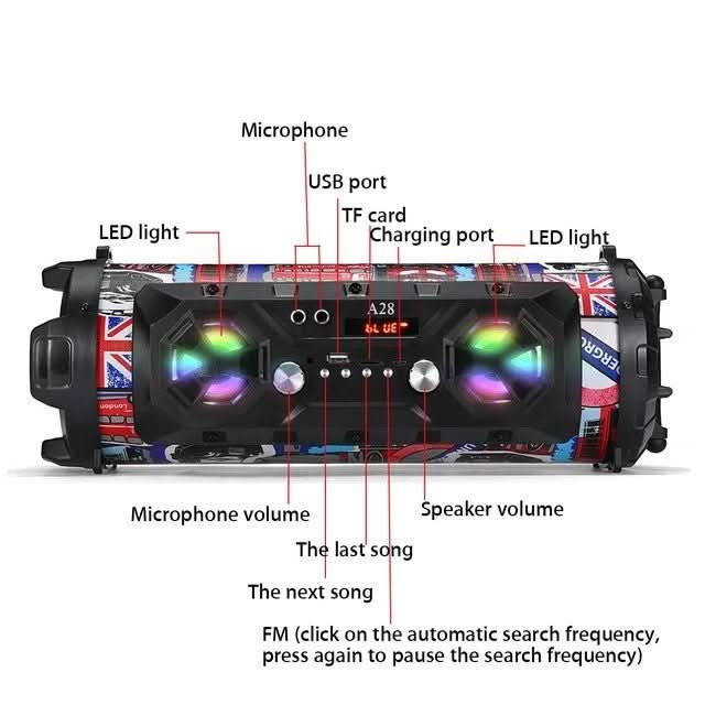 Portable Bluetooth Light Up Party Speaker System USB microSD Aux w/ Mobile Stand - Battery Mate