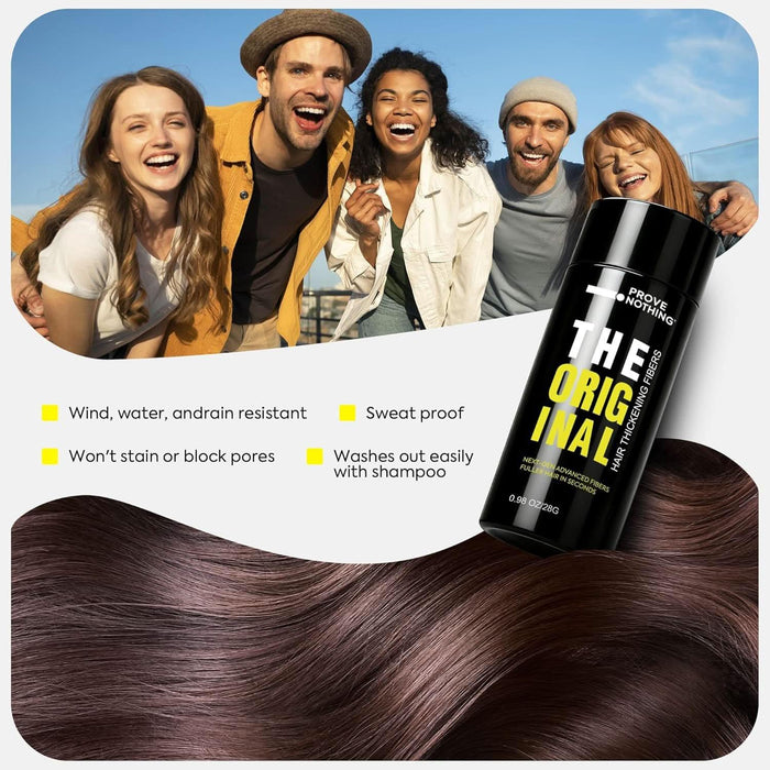 PROVE NOTHING Hair Fibres (28g) Instantly Fuller, Thicker Look Windproof & Sweatproof | Women and Men | Designed in Australia (Dark Brown) - Battery Mate