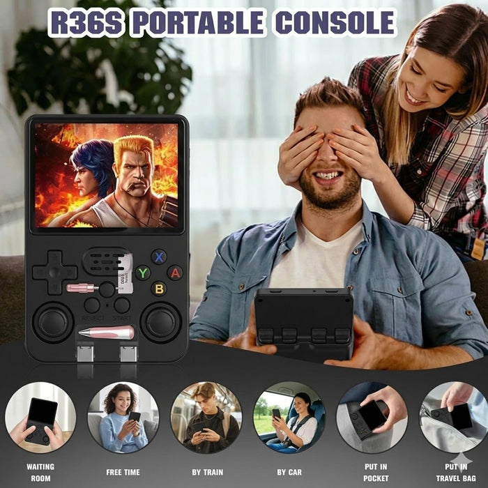 R36S Retro Handheld Console with 3.5" IPS Screen and 128GB of Games - Battery Mate