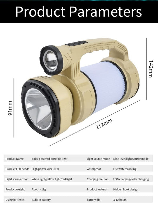 Rechargeable Solar Camping Lantern & LED Flashlight – 9 Light Modes - Battery Mate