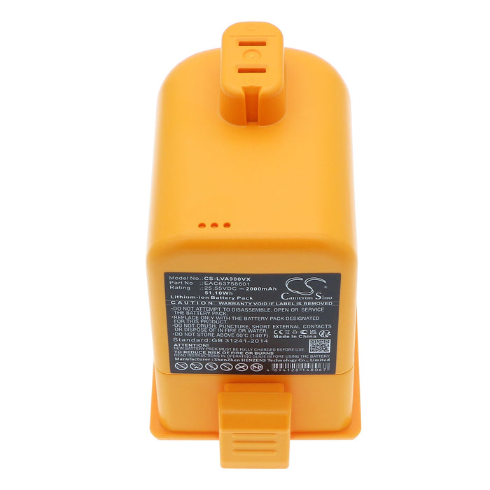 Replacement Battery for LG Cord Zero A9 A9M A9K Cordless Vacuum - 25.55V 2000mAh Li-ion - Battery Mate