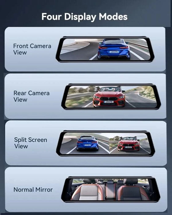 12" 4K + 1080P Rear View Mirror Dash Cam with WiFi 6, GPS & 64GB Card