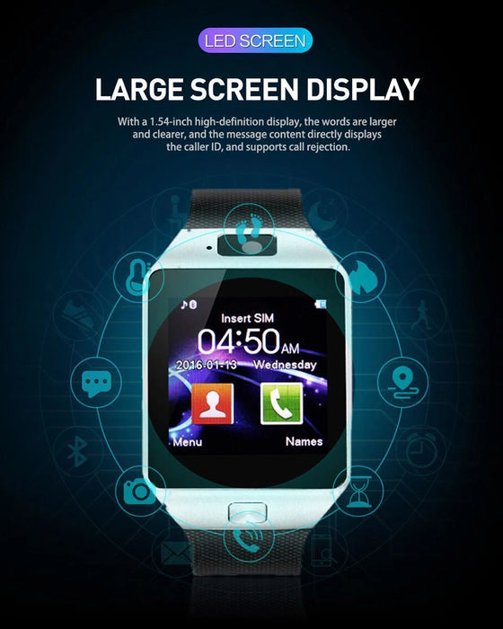 Tavice TZ1 Bluetooth Smart Watch with Touchscreen | Camera, Pedometer, Sleep Monitor, Notifications & Multi-Language Support