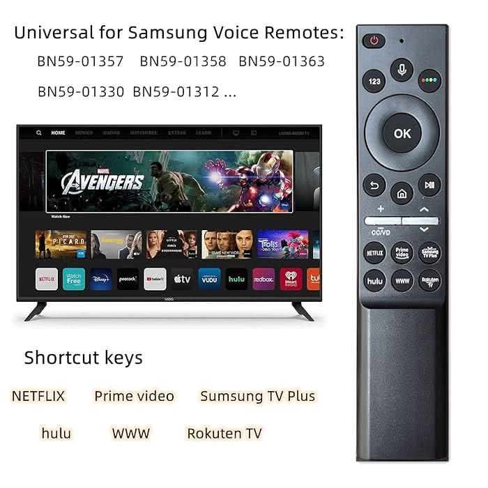 Samsung BN59 - 01266A BN59 - 01298C Replacement Universal Smart TV Remote with Voice Control | Works with 200+ Samsung TV Models - Battery Mate