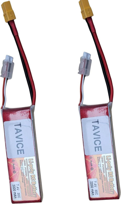 TAVICE 2 Pack 2S LiPo Battery 7.4V 2200mAh 30C Compatible with RC Cars, Trucks, Airplanes & Boats - Battery Mate