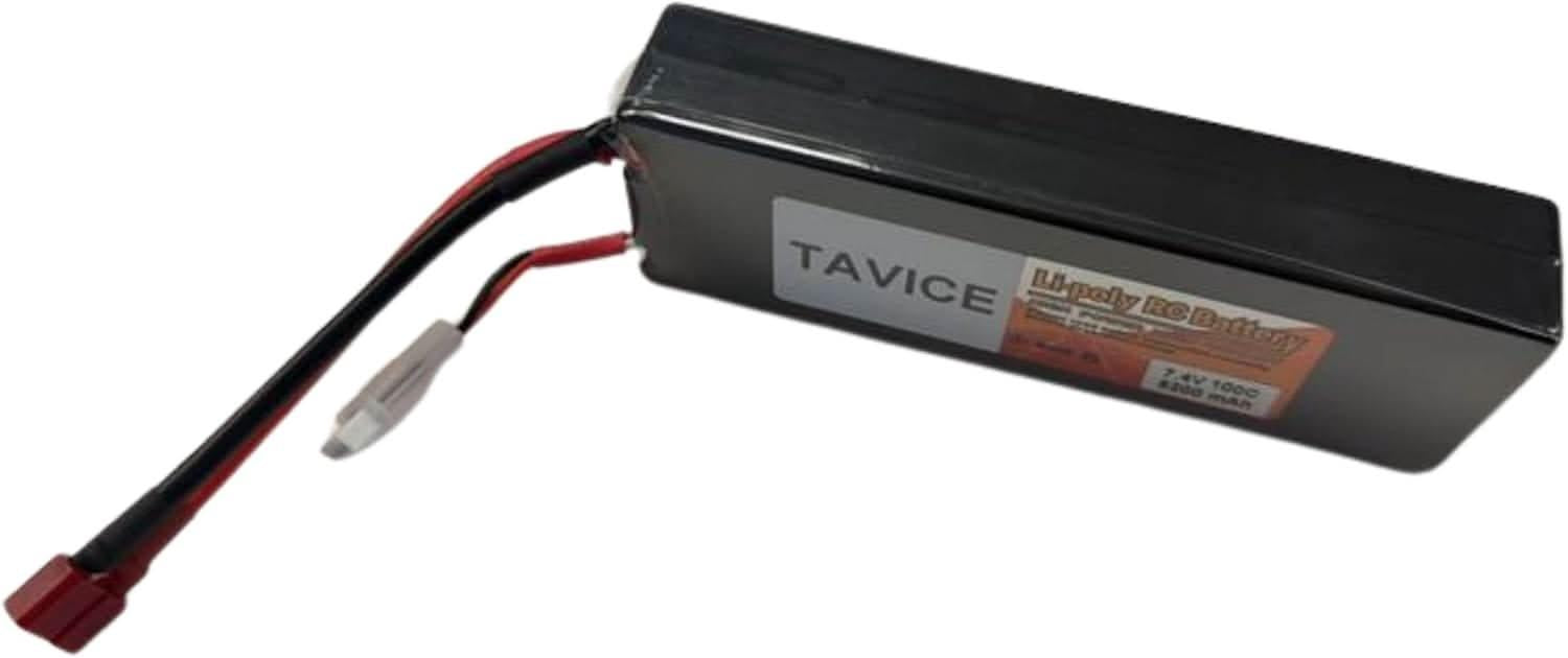 TAVICE 2 Pack 2S LiPo Battery 7.4V 5200mAh 100C Hard Case with T Connector Compatible with 1/8 & 1/10 RC Cars, Trucks & Vehicles - Battery Mate