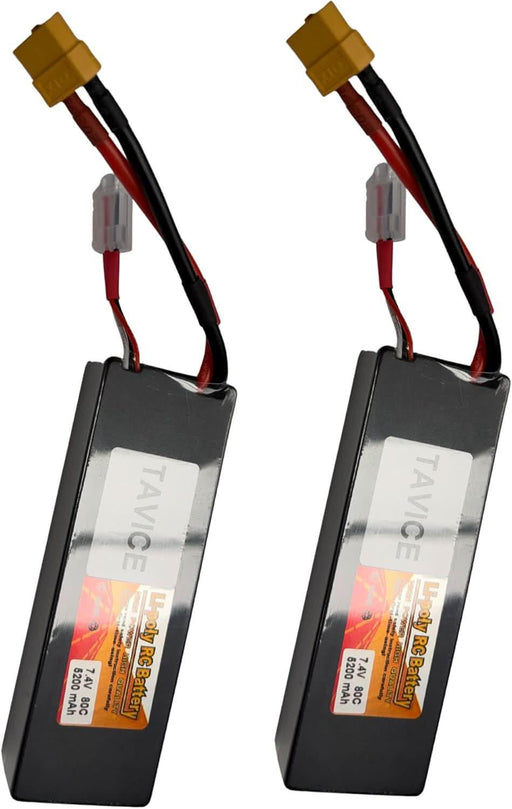 TAVICE 2 Pack 2S LiPo Battery 7.4V 5200mAh 80C Hard Case with T Connector Compatible with RC Cars, Trucks & Vehicles - Battery Mate